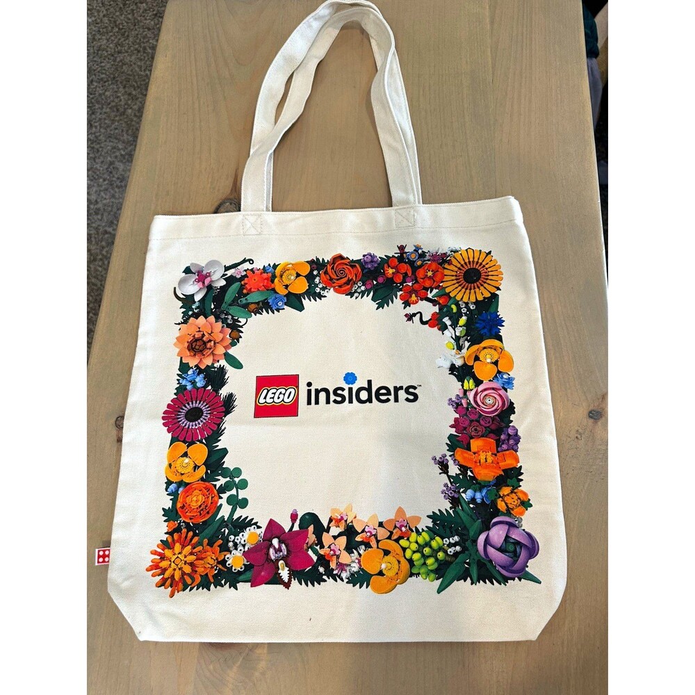 LEGO Insiders Canvas Floral Tote Bag Beige/Multicolor 19x14x3 Reusable